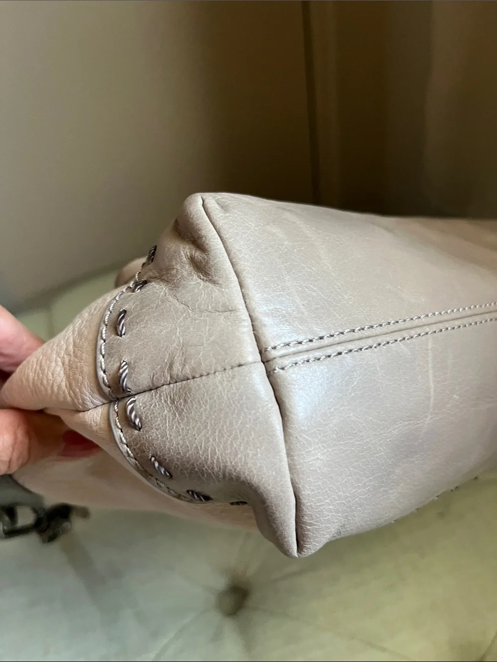 The Sak Cream Pebbled Leather Shoulder Bag with Brown Braided Handle - Picture 9 of 15